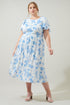French Rose Sonny Back Cut Out Midi Dress Curve